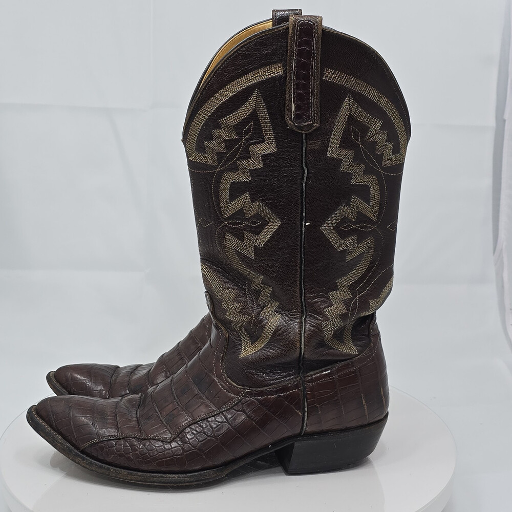Vintage Anderson Bean Company Cowboy Boots Men 9.5 Brown Crocodile Pull On Gator